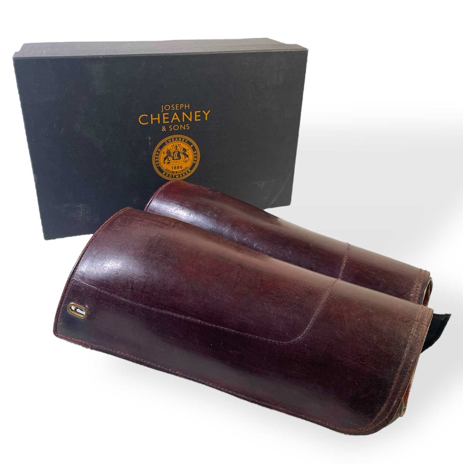 Lot 3 - PEAKY BLINDERS - LIKELY SCREEN USED LEATHER HORSE RIDING SHIN GUARDS.