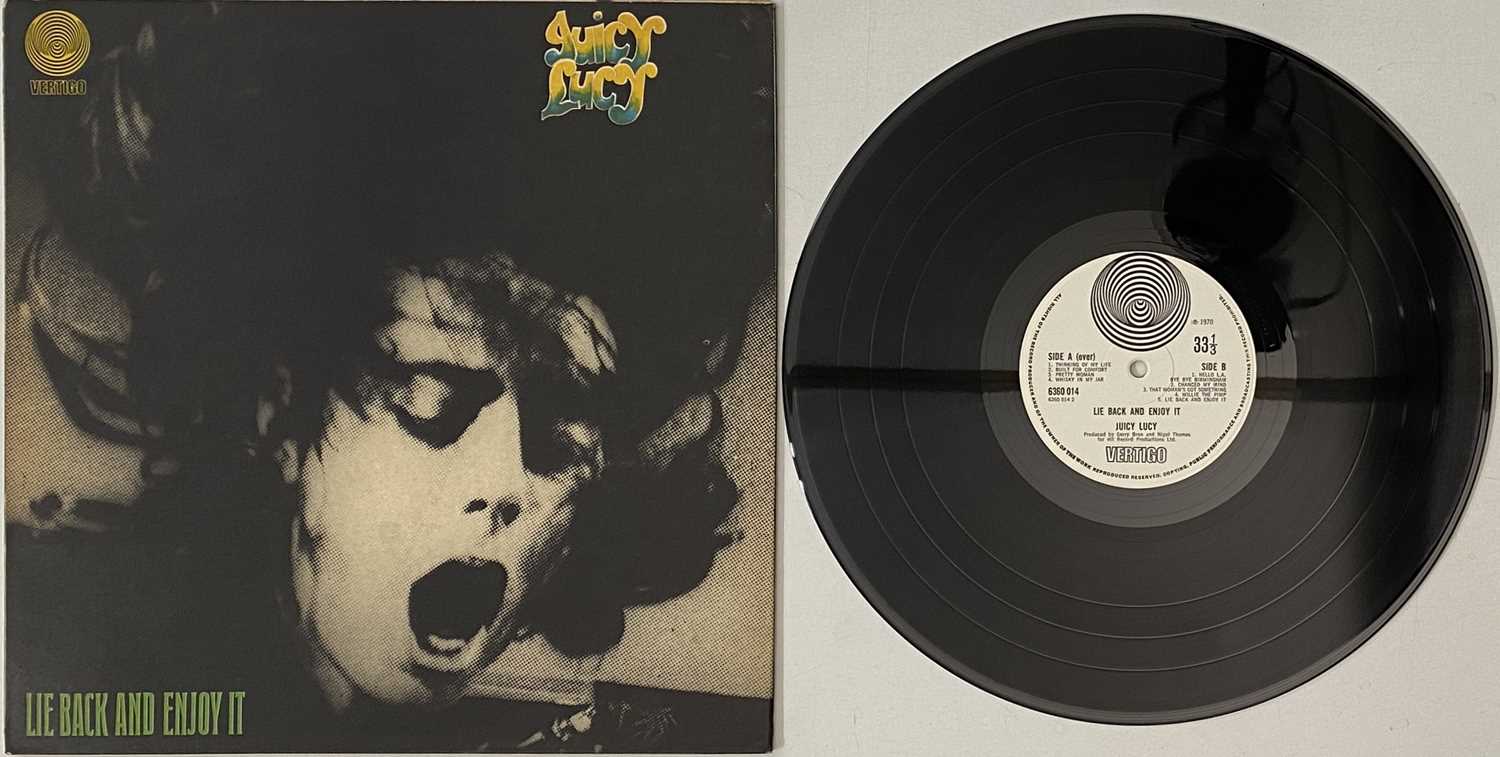 Lot 439 - JUICY LUCY - LIE BACK AND ENJOY IT LP (UK ORIGINAL - LARGE VERTIGO SWIRL - 6360 014)