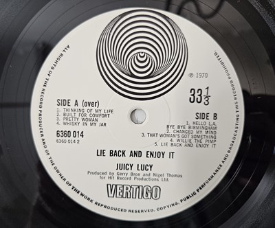 Lot 439 - JUICY LUCY - LIE BACK AND ENJOY IT LP (UK ORIGINAL - LARGE VERTIGO SWIRL - 6360 014)