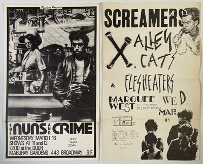 Lot 465 - EARLY US PUNK - SCREAMERS / THE NUNS / CRIME - ORIGINAL MINI POSTERS/HANDBILLS.