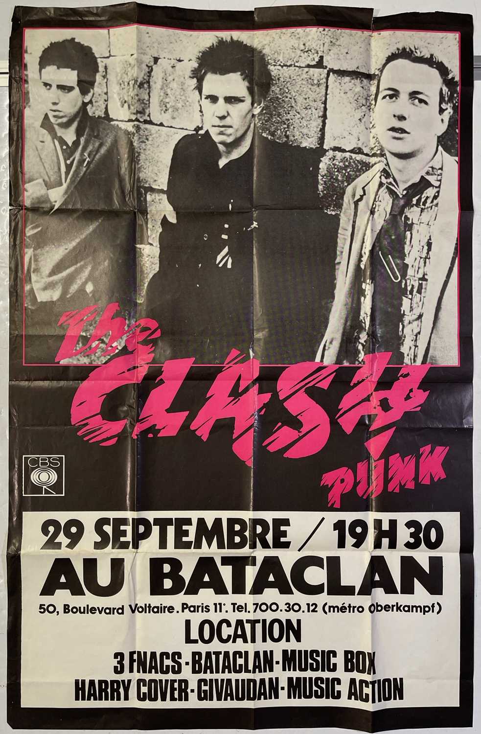 Lot 469 - THE CLASH - ORIGINAL 1977 FRENCH BATACLAN CONCERT POSTER.