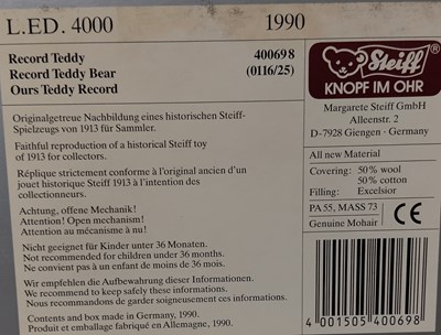 Lot 349 - Steiff Teddy Bears x 3 - British Collectors 1906 Replica, MusikTeddy Caramel 35, Record Teddy Bear