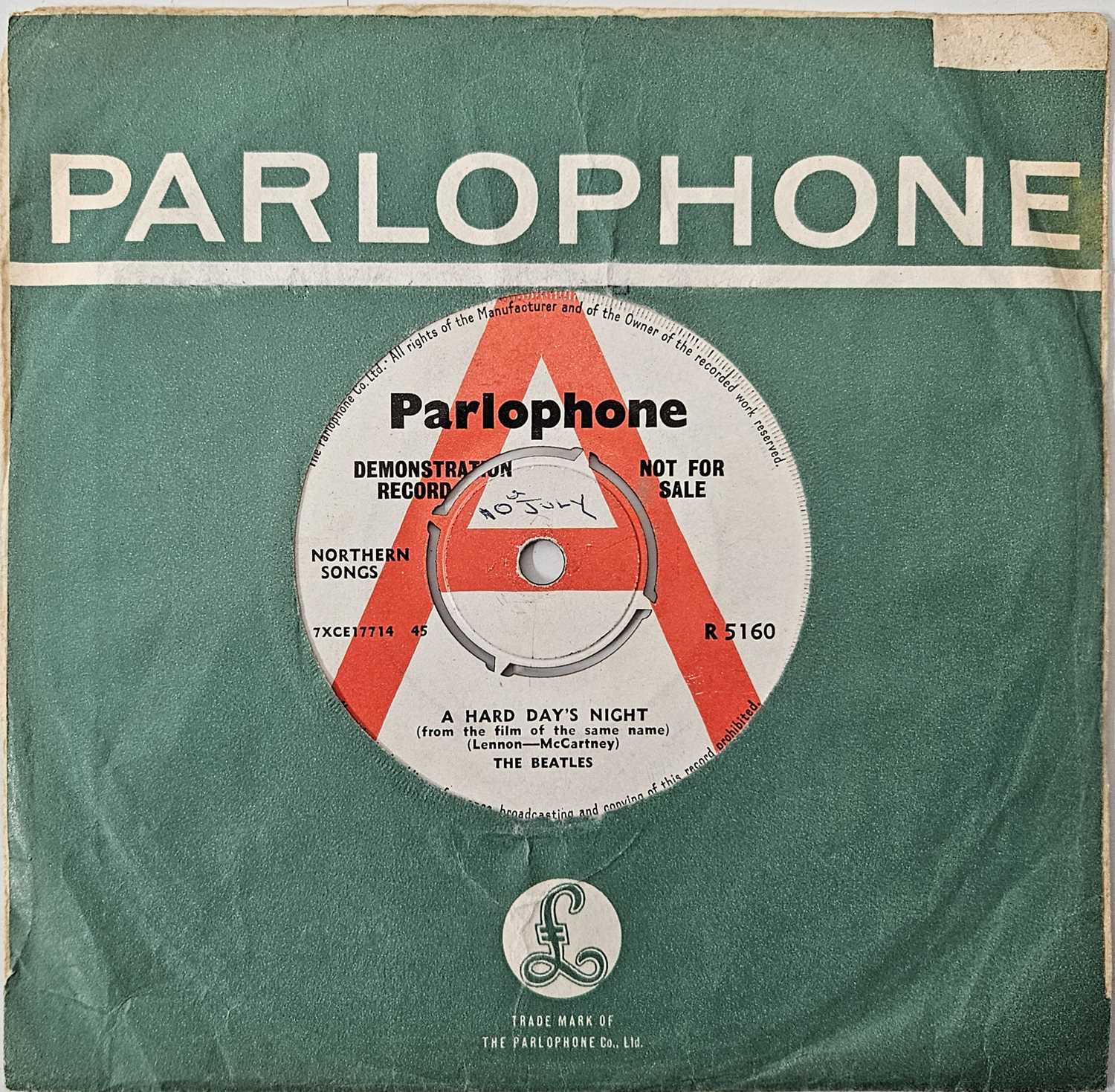 Lot 62 - THE BEATLES - A HARD DAY'S NIGHT C/W THINGS WE SAID TODAY 7" (ORIGINAL UK PROMO COPY - PARLOPHONE R 5160)
