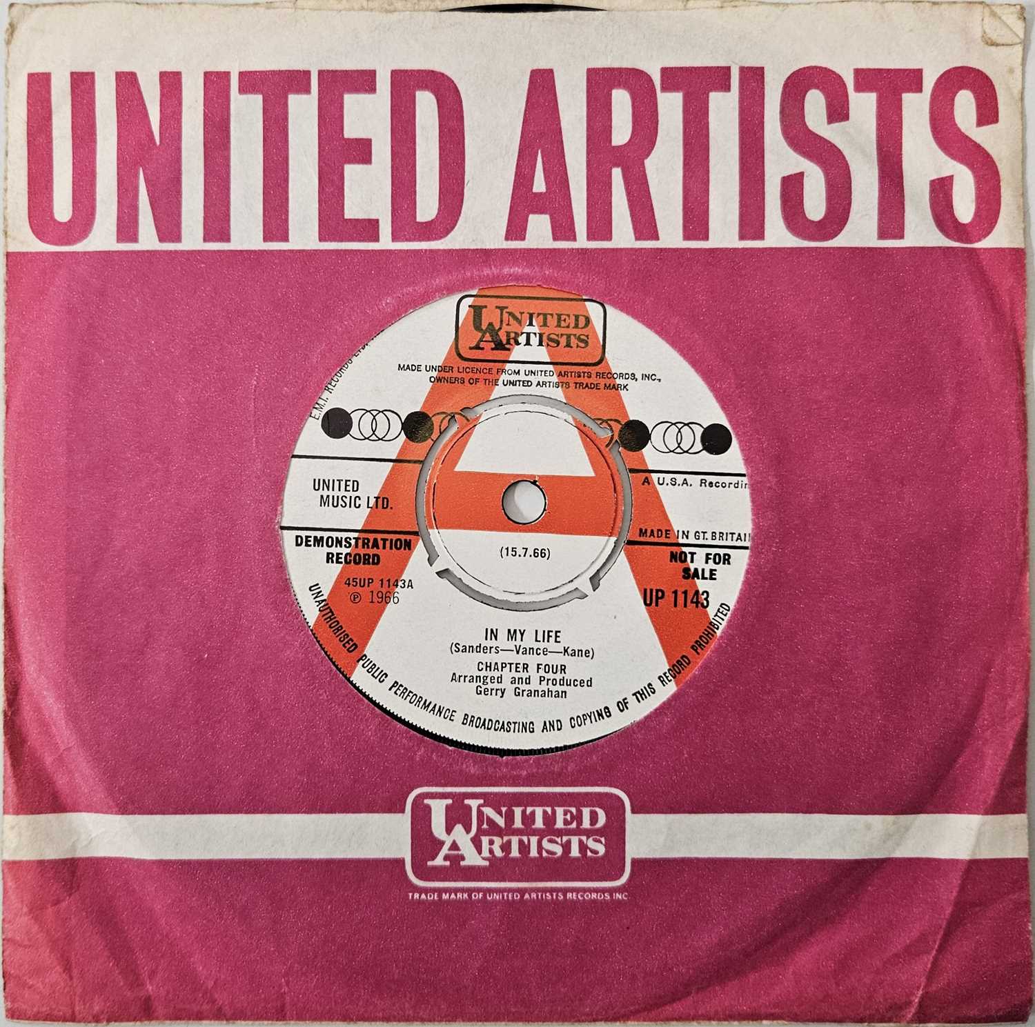 Lot 96 - CHAPTER FOUR - IN MY LIFE 7" (ORIGINAL UK DEMO - UNITED ARTISTS UP 1143)