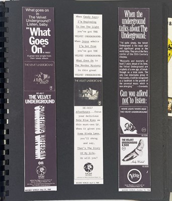 Lot 364 - THE VELVET UNDERGROUND - BILL'S SCRAPBOOK - ORIGINAL PROMO MATERIALS AND MORE.