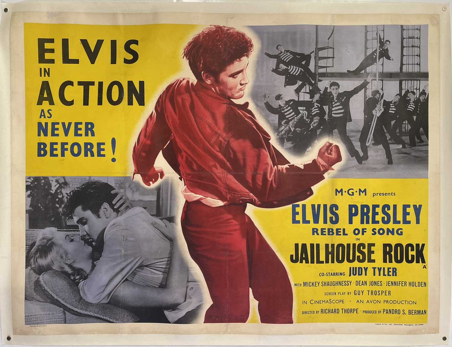 Lot 470 - ELVIS PRESLEY - ORIGINAL JAILHOUSE ROCK (1957) UK QUAD POSTER.