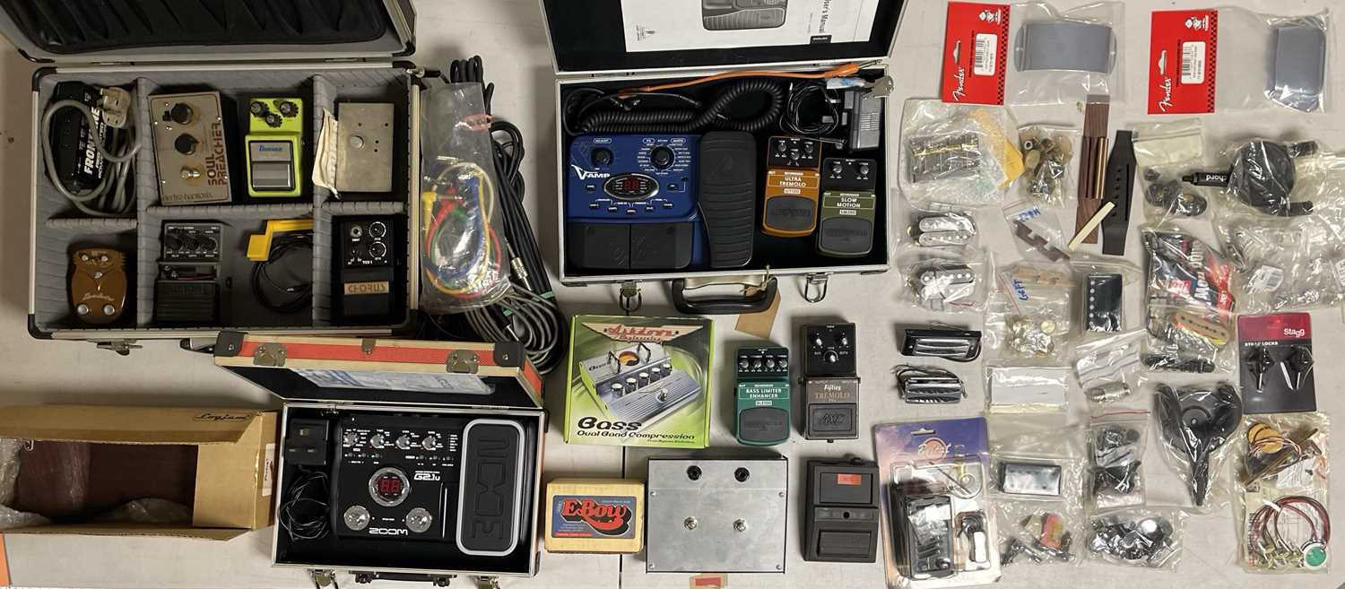 Lot 27 - GUITAR EFFECT PEDAL AND SPARE GUITAR PARTS.