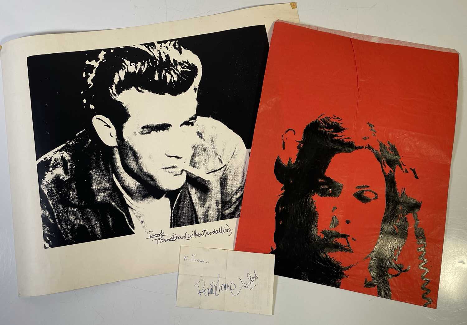 Lot 62 - 1960S MEMORABILIA INC RONNIE LANE SIGNATURE / JAMES DEAN SCREEPRINT.