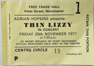 Lot 144 - THIN LIZZY 1977 FREE TRADE HALL SEATING PLAN AND TICKET.