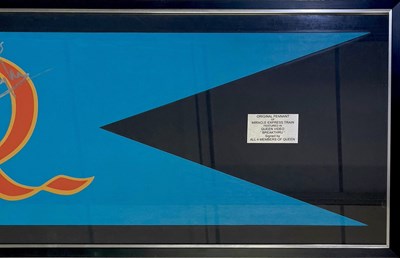 Lot 555 - QUEEN - PENNANT FLAG USED IN THE BREAKTHRU VIDEO FULLY SIGNED BY THE BAND.