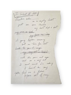 Lot 553 - QUEEN - FREDDIE MERCURY HANDWRITTEN LYRICS FOR 'I WANT IT ALL'.