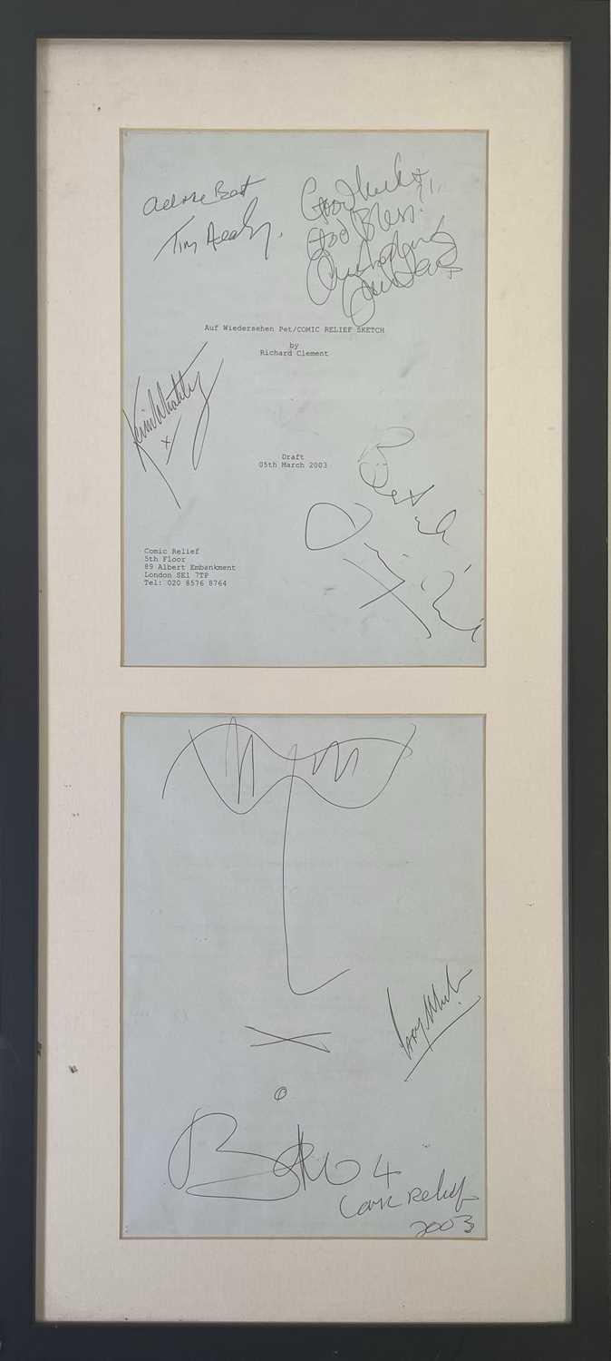 Lot 463 - U2 - A 2003 COMIC RELIEF SCRIPT SIGNED WITH DOODLE BY BONO / LARRY / CAST MEMBERS OF 'AUF WIEDERSEHN'.