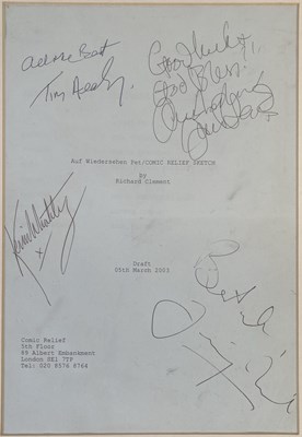 Lot 463 - U2 - A 2003 COMIC RELIEF SCRIPT SIGNED WITH DOODLE BY BONO / LARRY / CAST MEMBERS OF 'AUF WIEDERSEHN'.