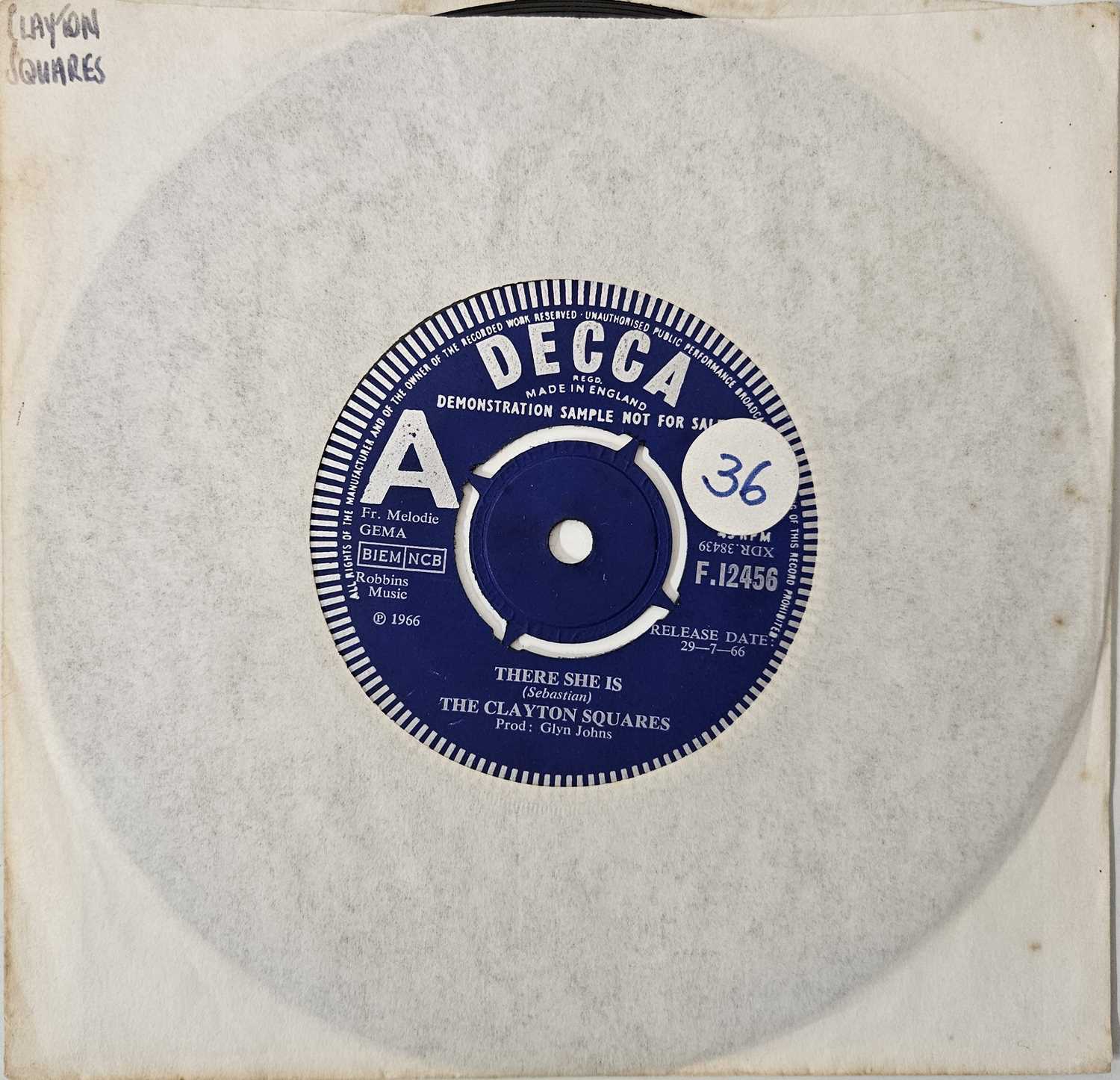 Lot 1 - THE CLAYTON SQUARES - THERE SHE IS/ IMAGINATION 7" (UK BEAT - DECCA PROMO - F.12456)