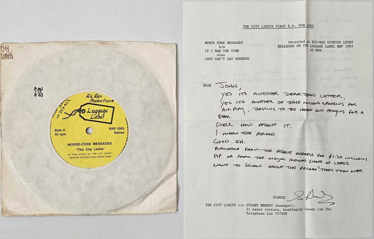 Lot 6 - THE CITY LIMITS - MORSE-CODE MESSAGES 7" (UK ORIGINAL - INC LETTER TO JOHN - RRP 1003)