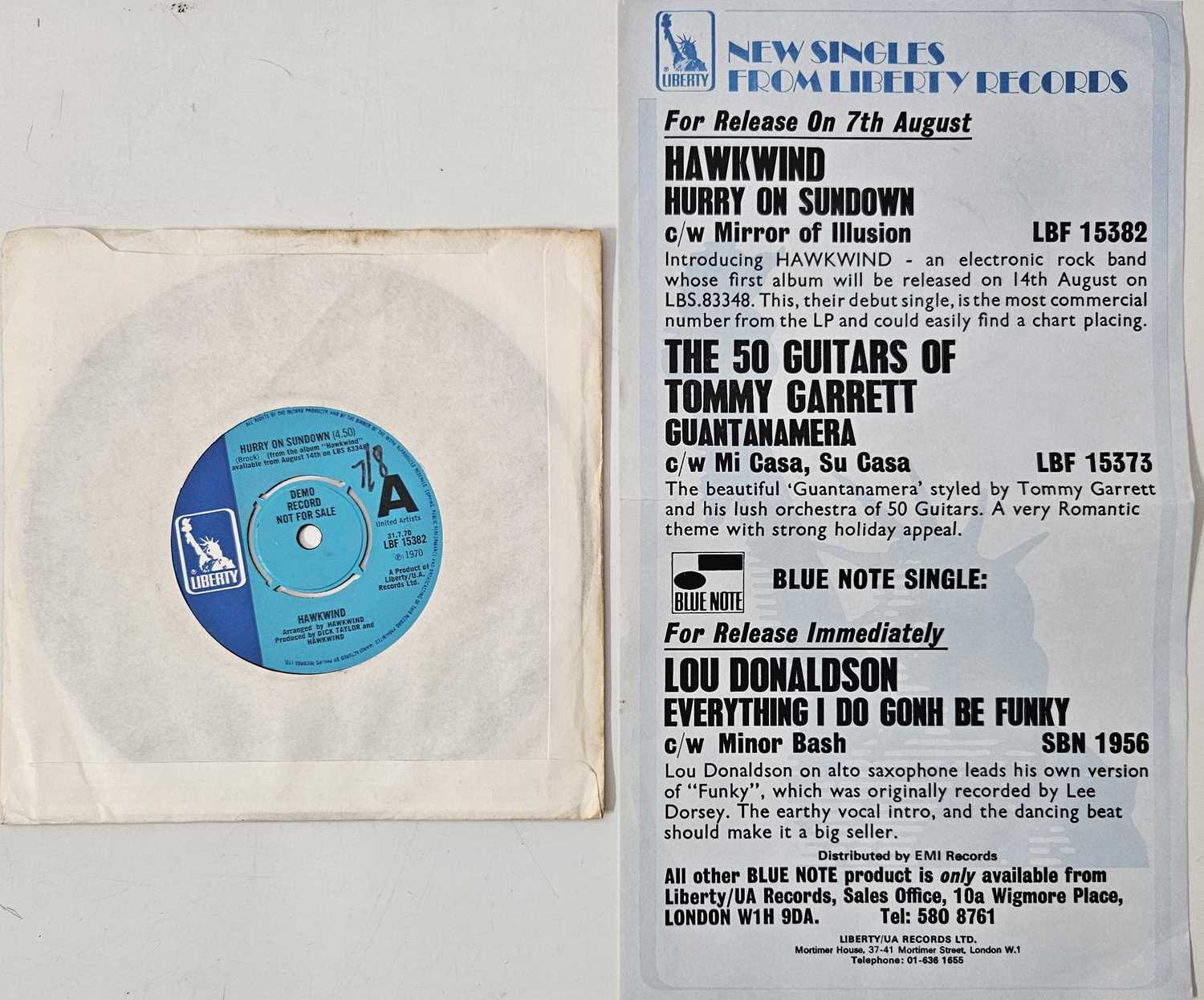 Lot 29 - HAWKWIND - HURRY ON SUNDOWN 7" (UK LIBERTY DEMO W/ FLYER - LBF 15383)
