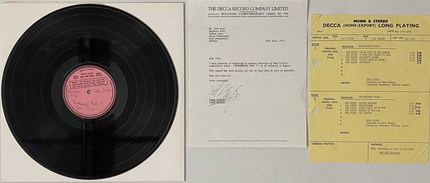 Lot 39 - THIN LIZZY - REMEMBERING PART 1 LP TEST PRESSING (INC LETTER FROM MANAGER/ RELEASE SHEET WITH JOHN'S NOTES ON - SKL 5249)