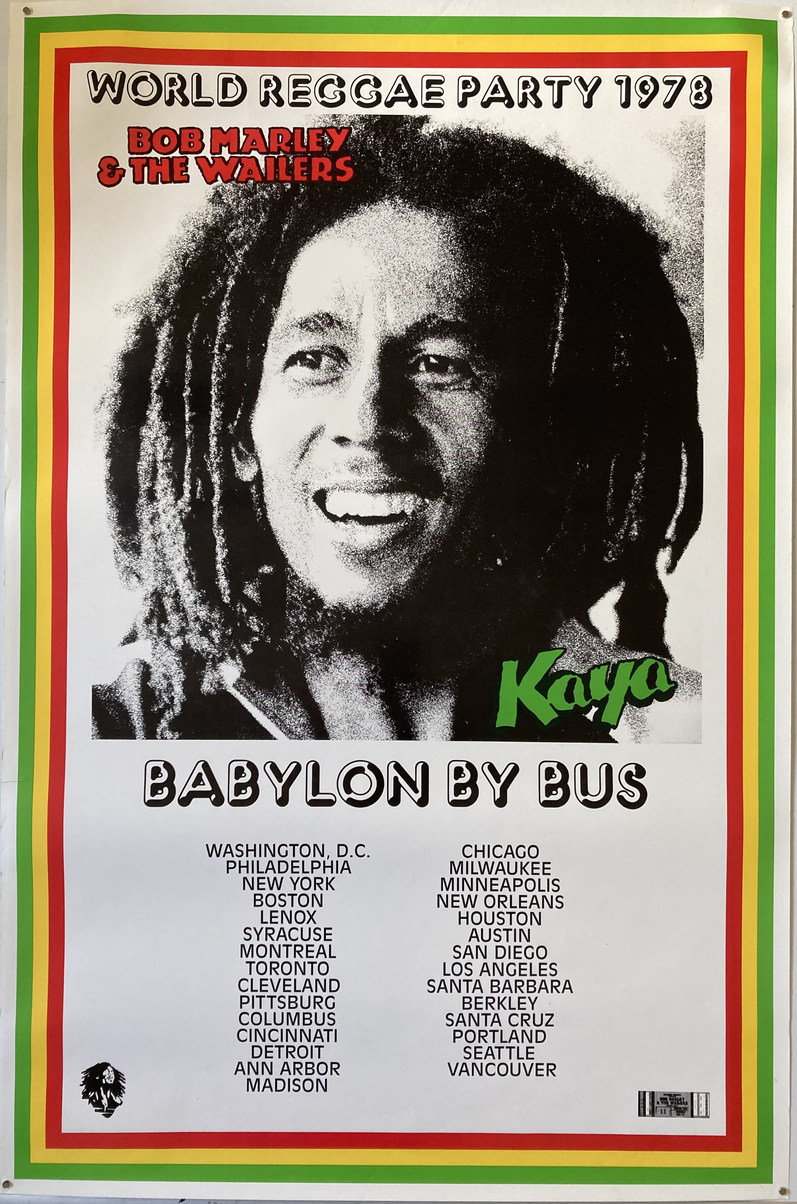 Bob Marley Vintage ポスター Lot 361 - BOB MARLEY US KAYA TOUR POSTER 1978.