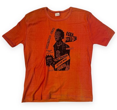 Lot 334 - SEX PISTOLS 'SID VICIOUS - ACTION MAN' JAMIE REID DESIGN 1980 PROMO T-SHIRT.