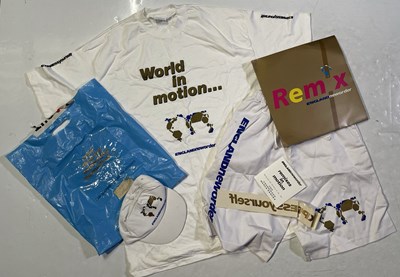 Lot 404 - NEW ORDER - WORLD IN MOTION PROMOTIONAL BUNDLE INC CLOTHING.