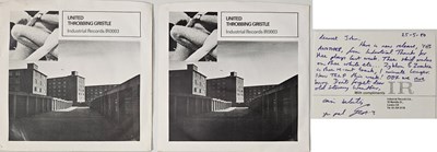 Lot 243 - THROBBING GRISTLE - UNITED C/W ZYKLON B ZOMBIE 7" (CLEAR AND BLACK VINYL COPIES WITH GENESIS BREYER P-ORRIDGE LETTER)
