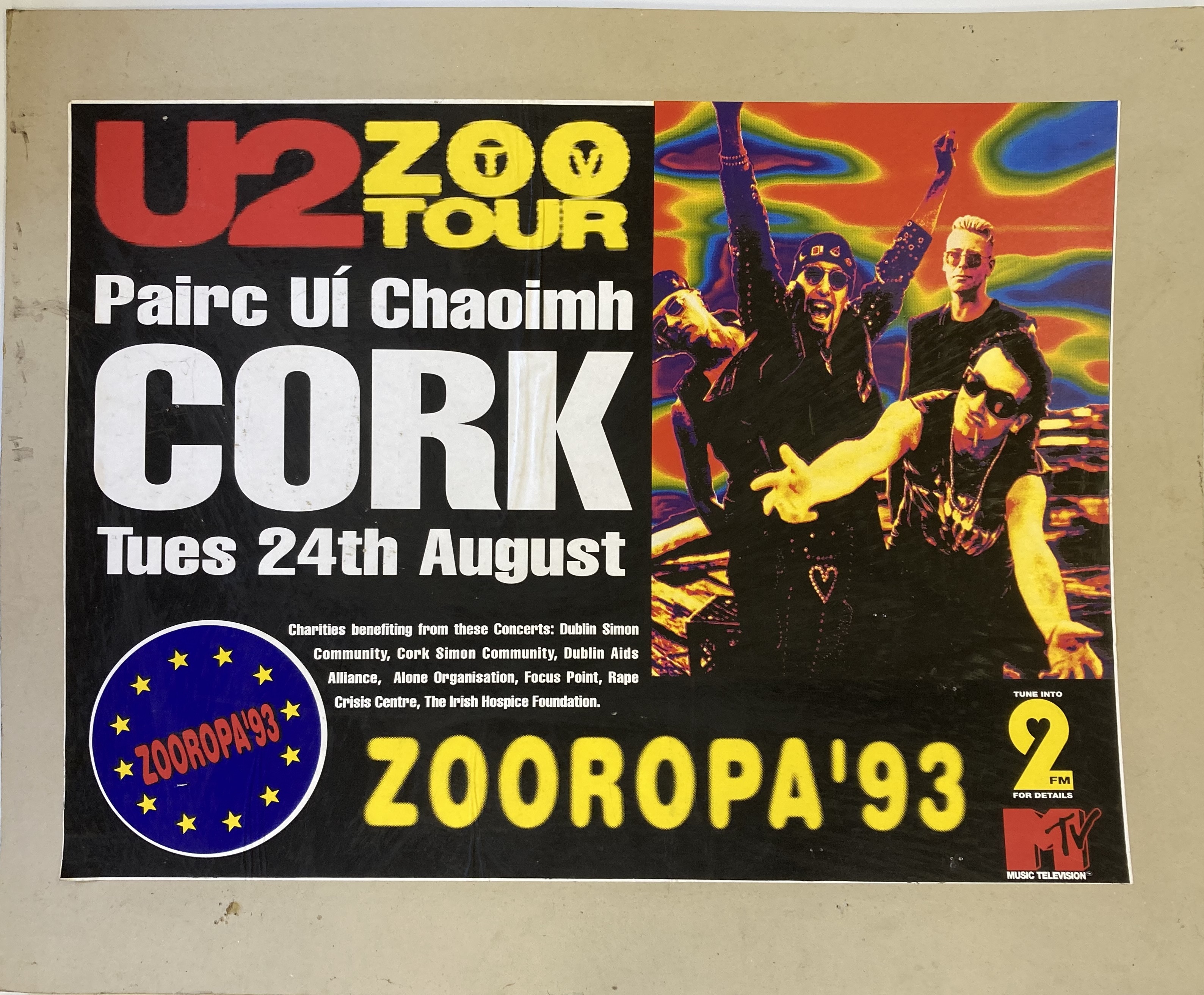 Lot 382 - U2 ZOOROPA 1993 CORK POSTER.