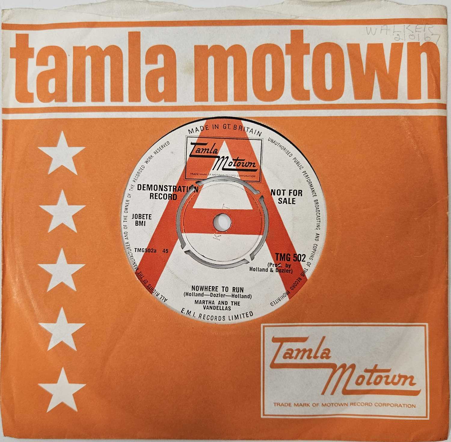 Lot 11 - MARTHA AND THE VANDELLAS - NOWHERE TO RUN 7" (ORIGINAL UK PROMO - TMG 502)