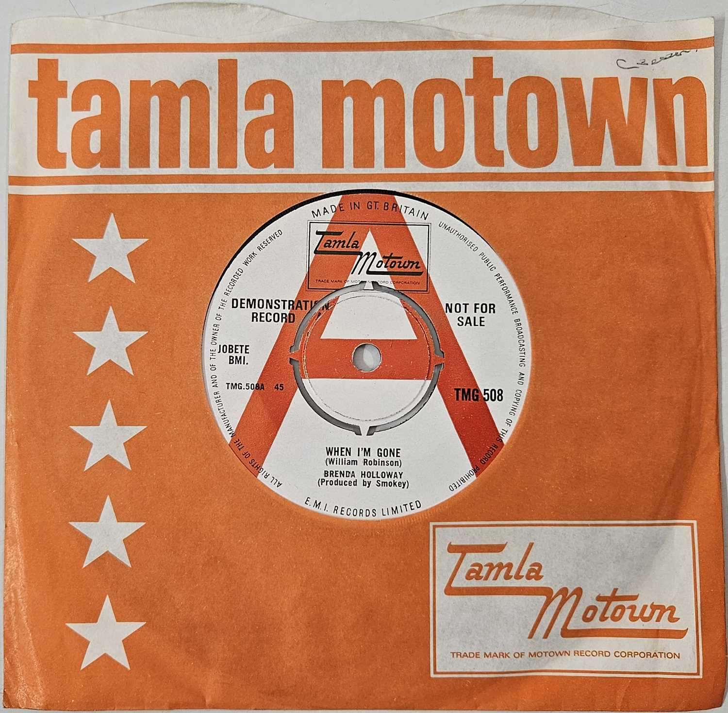 Lot 16 - BRENDA HOLLOWAY - WHEN I'M GONE 7" (PROMO - TMG 508)