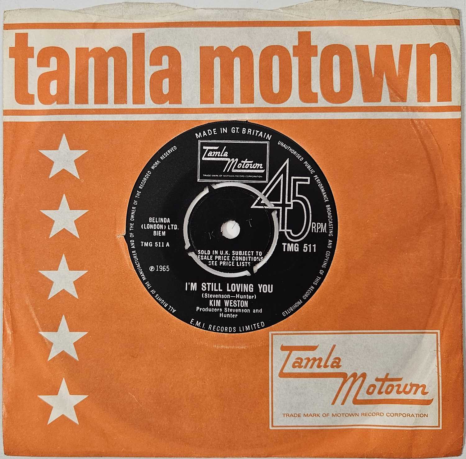 Lot 17 - KIM WESTON - I'M STILL LOVING YOU 7" (TMG 511 - ORIGINAL UK PRESSING)