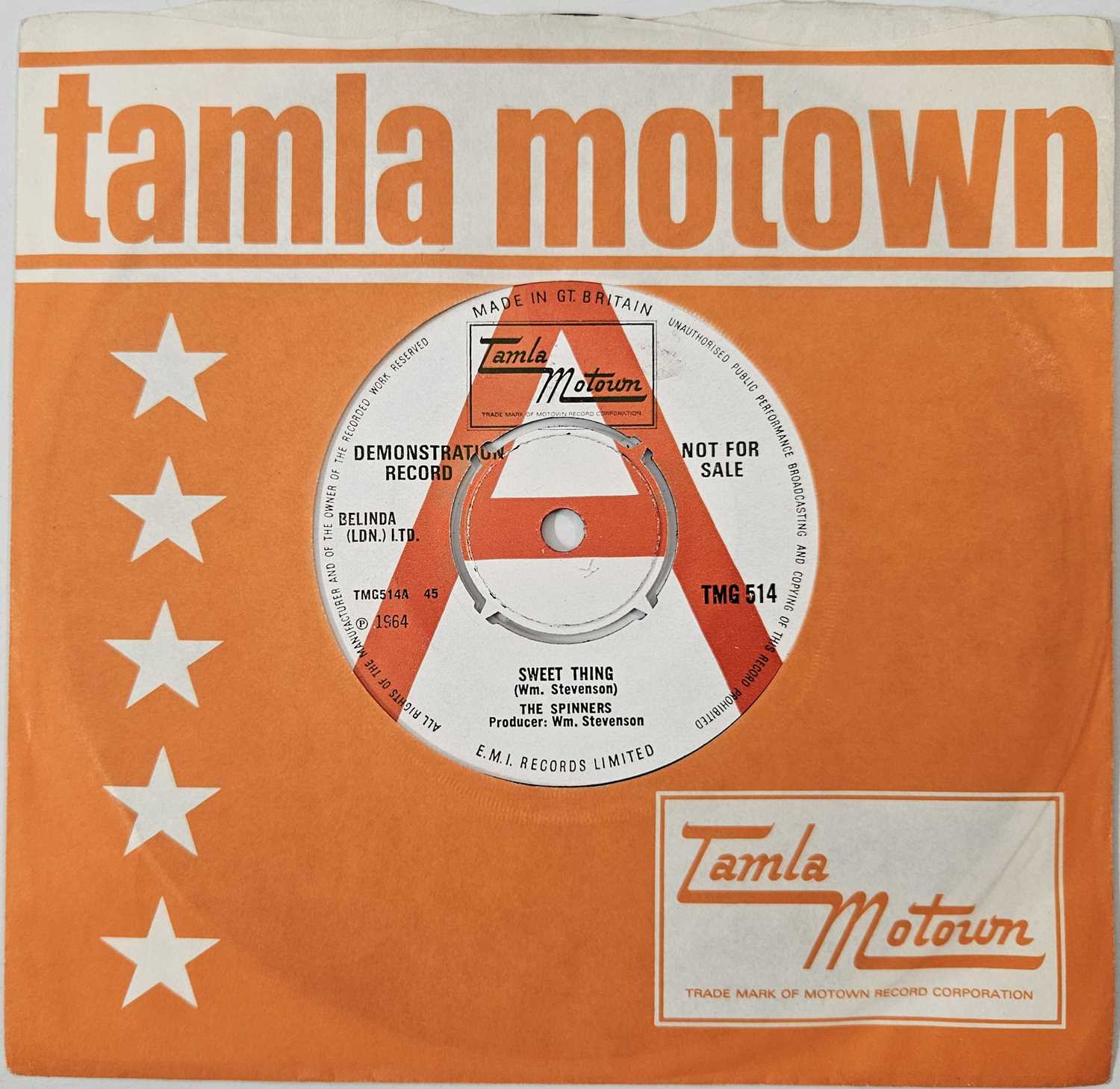 Lot 20 - THE SPINNERS - SWEET THING 7" (PROMO - TMG 514)