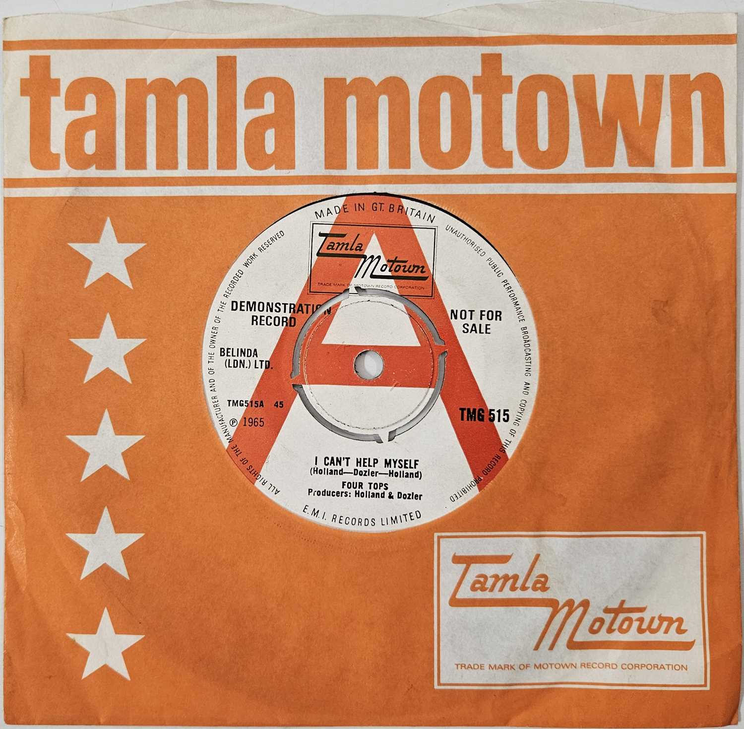 Lot 21 - FOUR TOPS - I CAN'T HELP MYSELF 7" (PROMO - TMG 515)