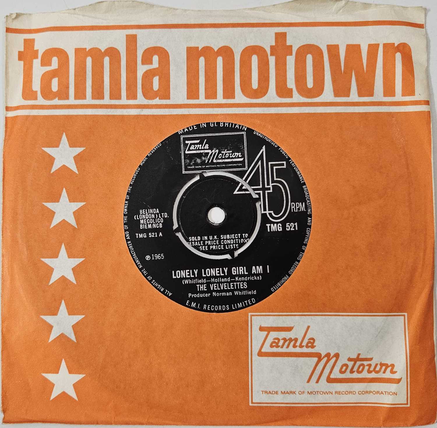 Lot 25 - THE VELVELETTES - LONELY LONELY GIRL AM I 7" (TMG 521 - UK ORIGINAL PRESSING)