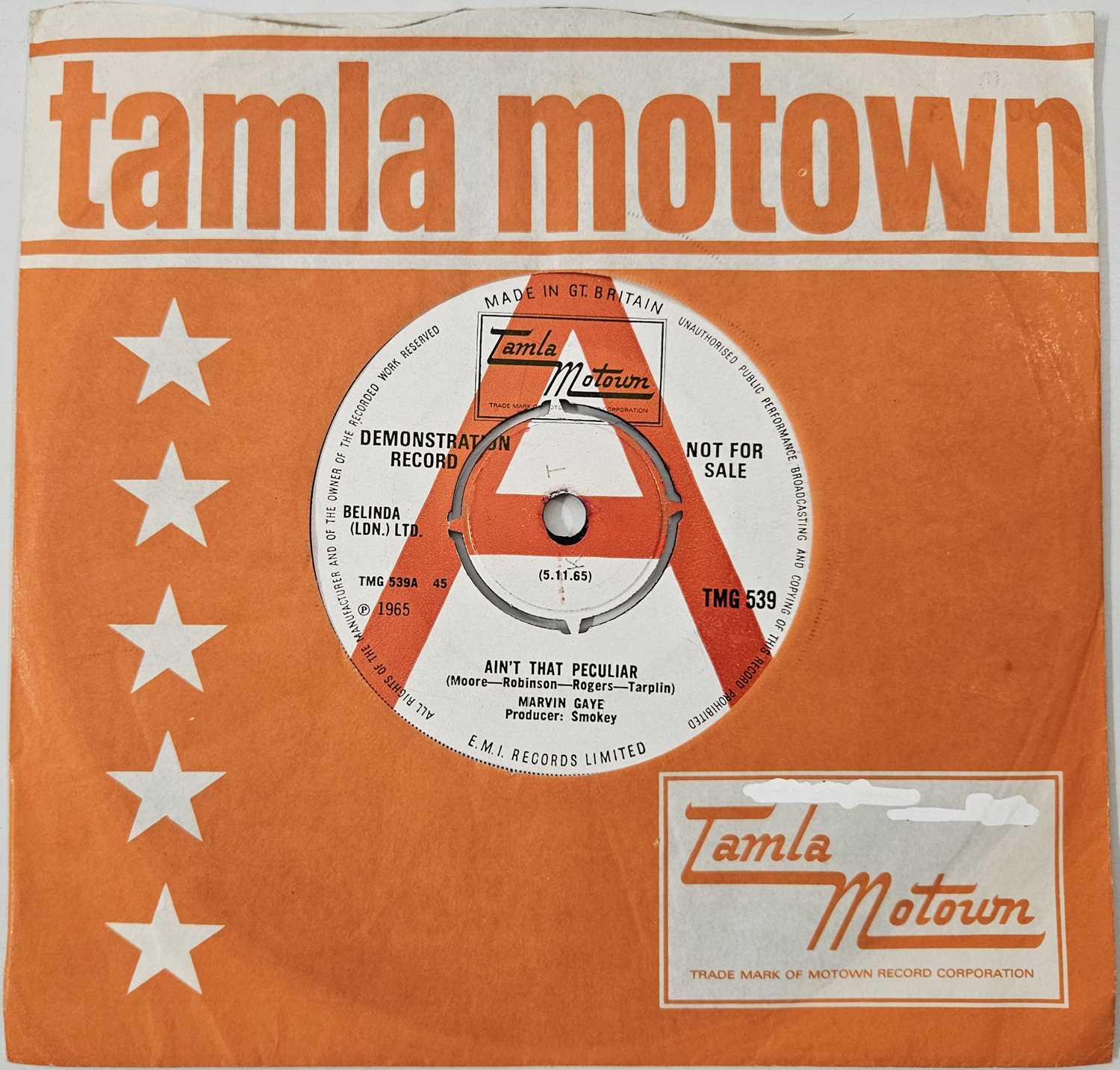 Lot 37 - MARVIN GAYE - AIN'T THAT PECULIAR 7" (DEMO - TMG 539)