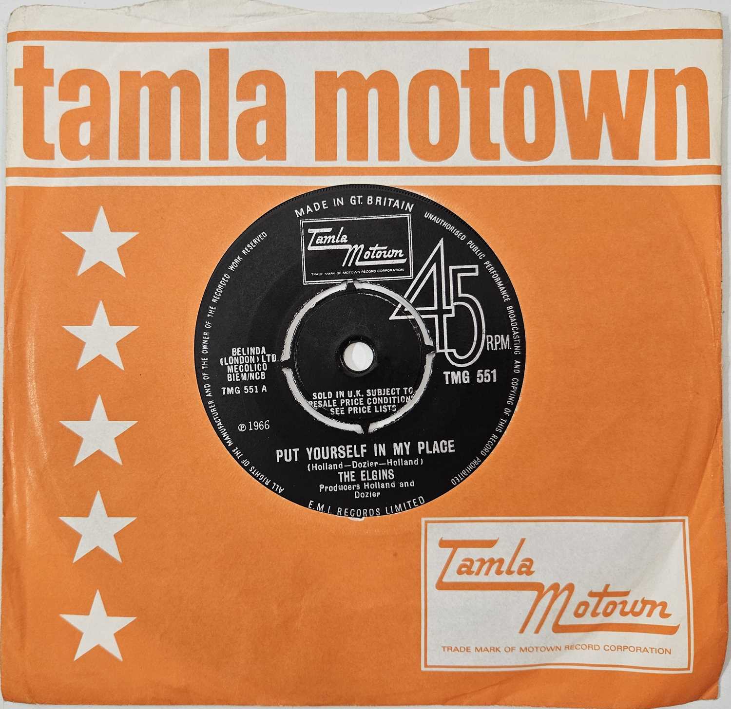 Lot 46 - THE ELGINS - PUT YOURSELF IN MY PLACE 7" (TMG 551 - UK ORIGINAL PRESSING)