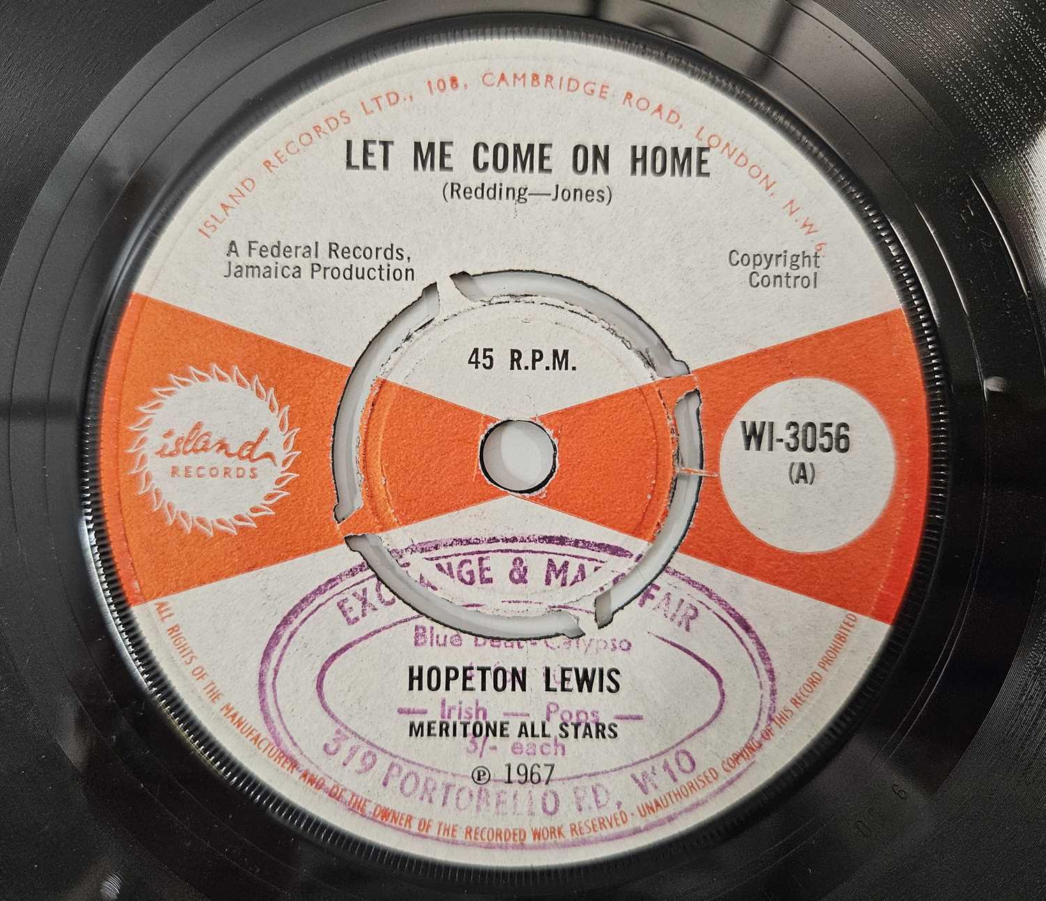 Lot 137 - HOPETON LEWIS - LET ME COME ON HOME/ HARDSHIPS OF LIFE 7" (UK ORIGINAL - ISLAND RECORDS - WI-3056)