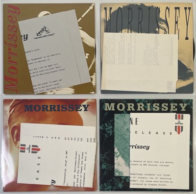 Lot 162 - MORRISSEY - 7" SINGLE COLLECTION WITH PRESS RELEASES IN SUPERB CONDITION.