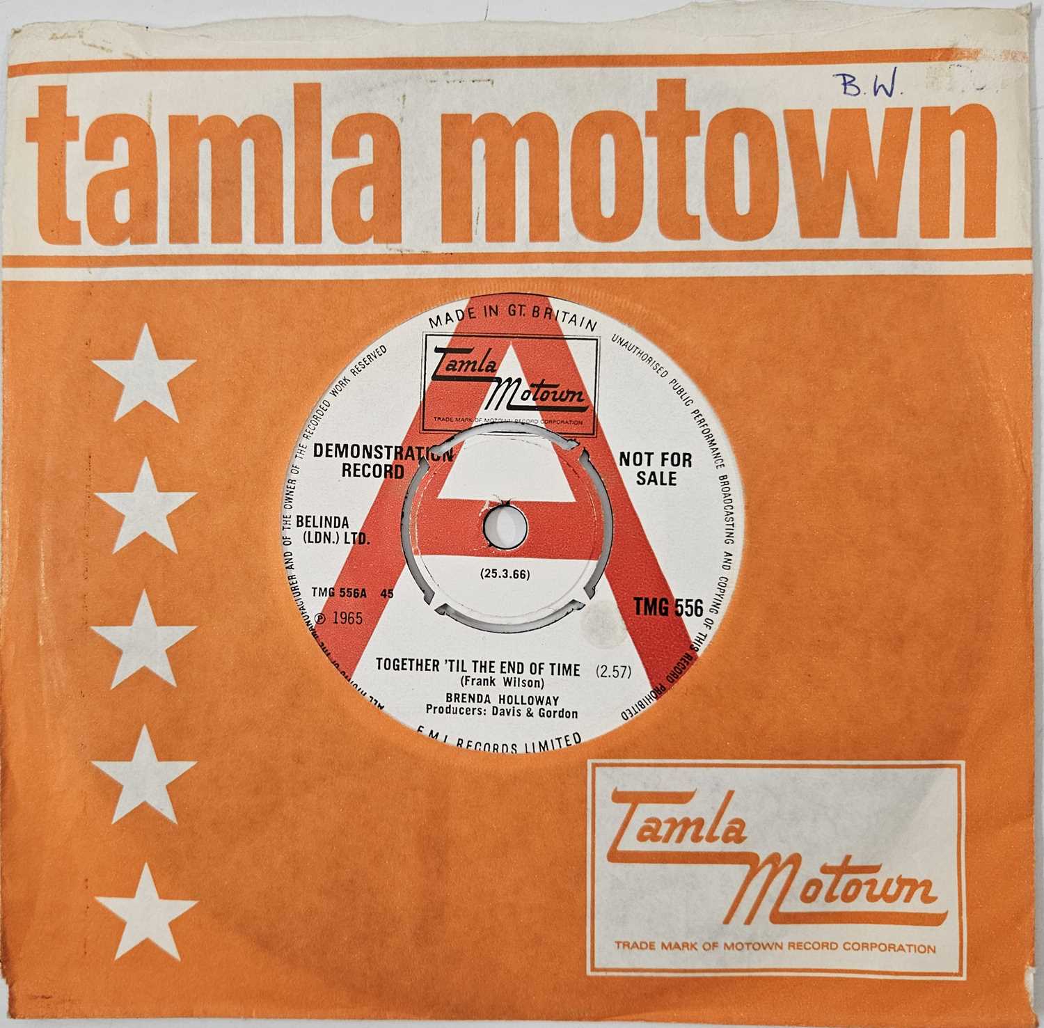 Lot 48 - BRENDA HOLLOWAY - TOGETHER 'TIL THE END OF TIME 7" (DEMO - TMG 556)