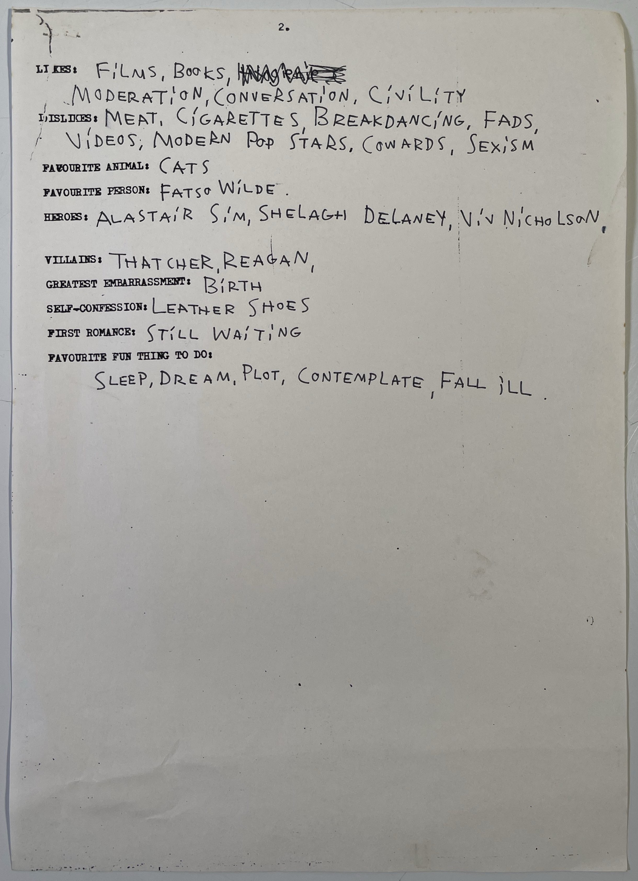 Lot 206 - THE SMITHS - HANDWRITTEN QUESTIONNAIRE
