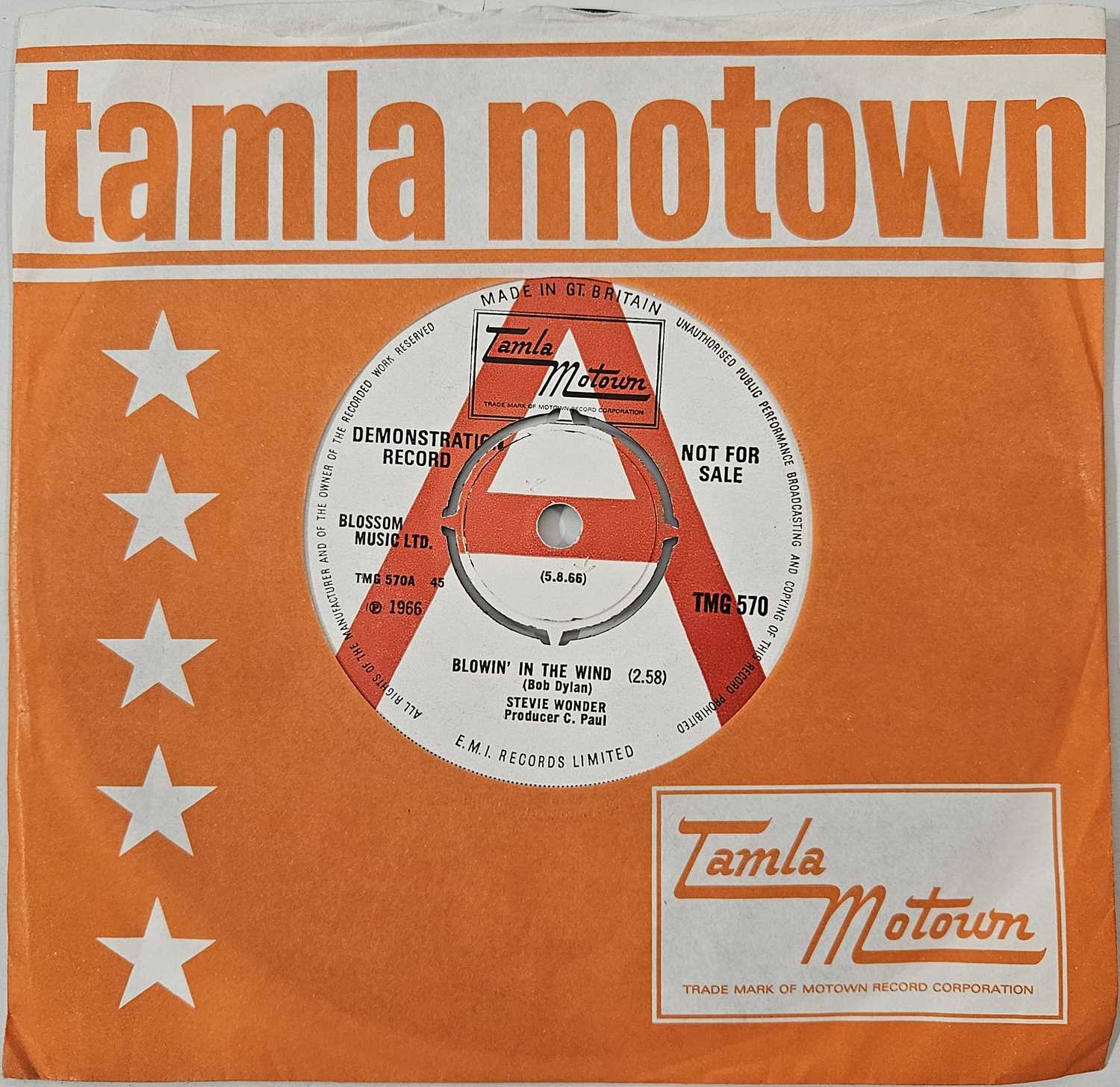 Lot 59 - STEVIE WONDER - BLOWIN' IN THE WIND 7" (DEMO - TMG570)