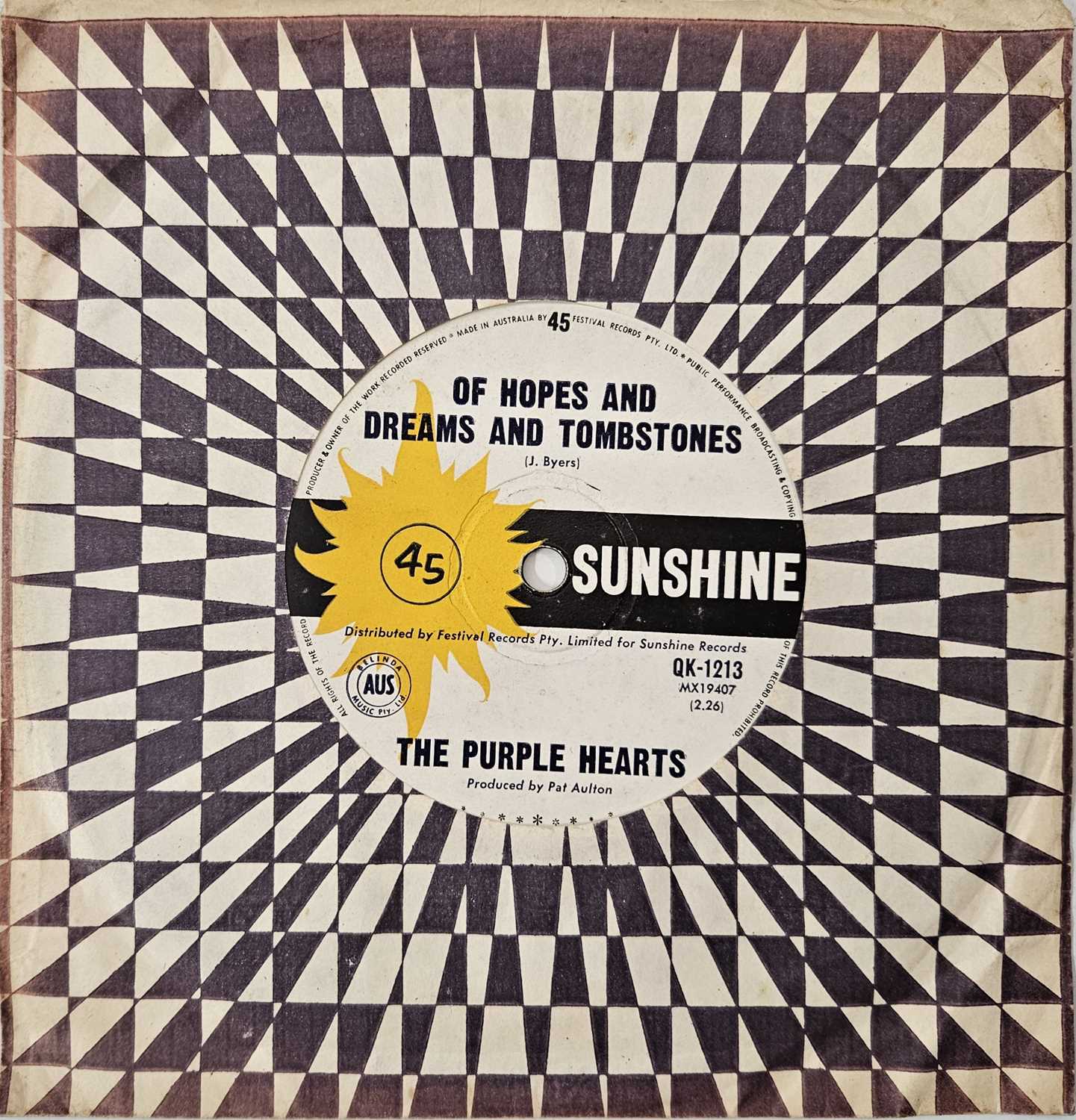 Lot 231 - THE PURPLE HEARTS - OF HOPES AND DREAMS AND TOMBSTONES 7" (AUSTRALIAN ORIGINAL - QK-1213)