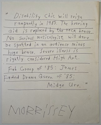 Lot 184 - THE SMITHS - MORRISSEY HANDWRITTEN NOTE.