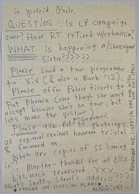 Lot 192 - THE SMITHS - MORRISSEY HANDWRITTEN LETTER.