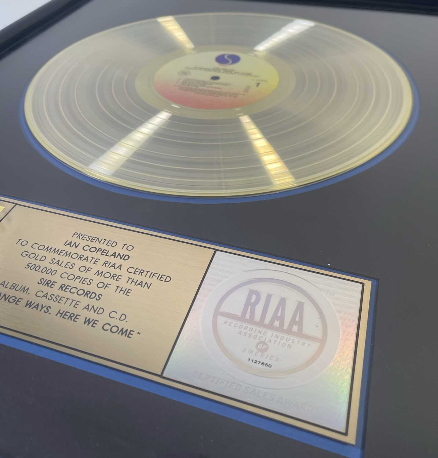 Lot 200 - THE SMITHS - RIAA GOLD DISC FOR 'STRANGEWAYS'