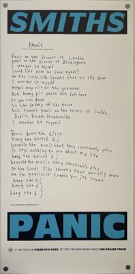 Lot 124 - THE SMITHS - ORIGINAL ROUGH TRADE PROMOTIONAL 'LYRICS' POSTER FOR 'PANIC'.