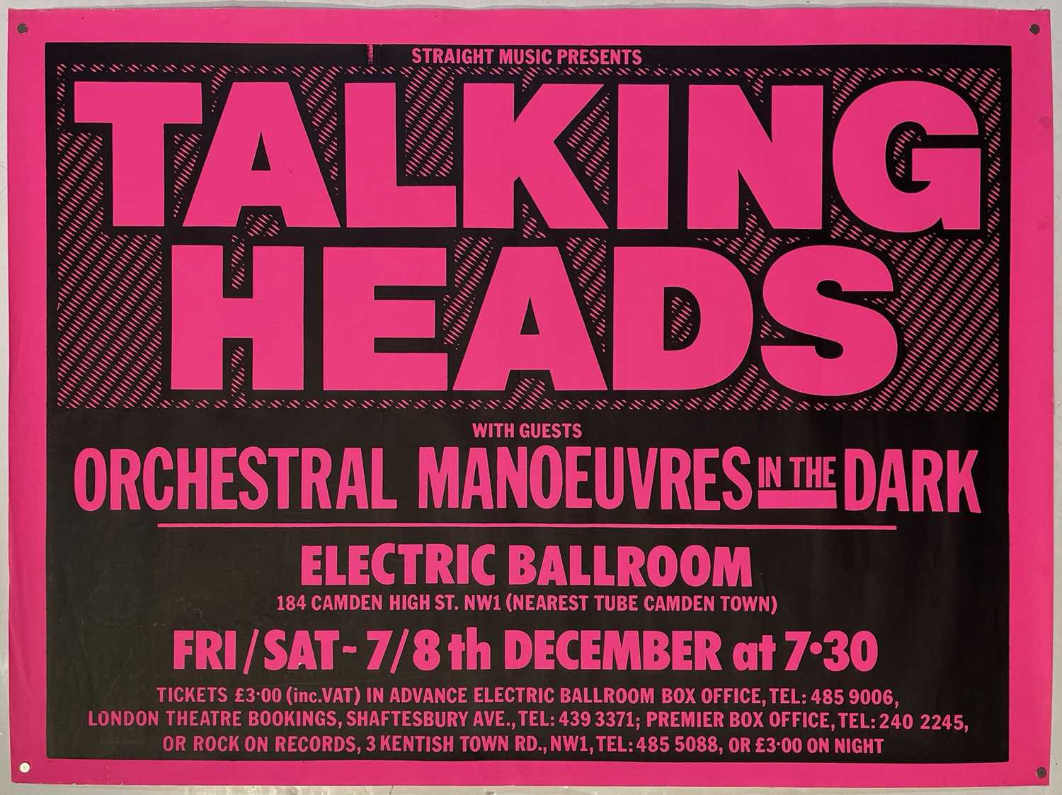 Lot 40 - TALKING HEADS / OMD - ORIGINAL 1979 CONCERT POSTER.