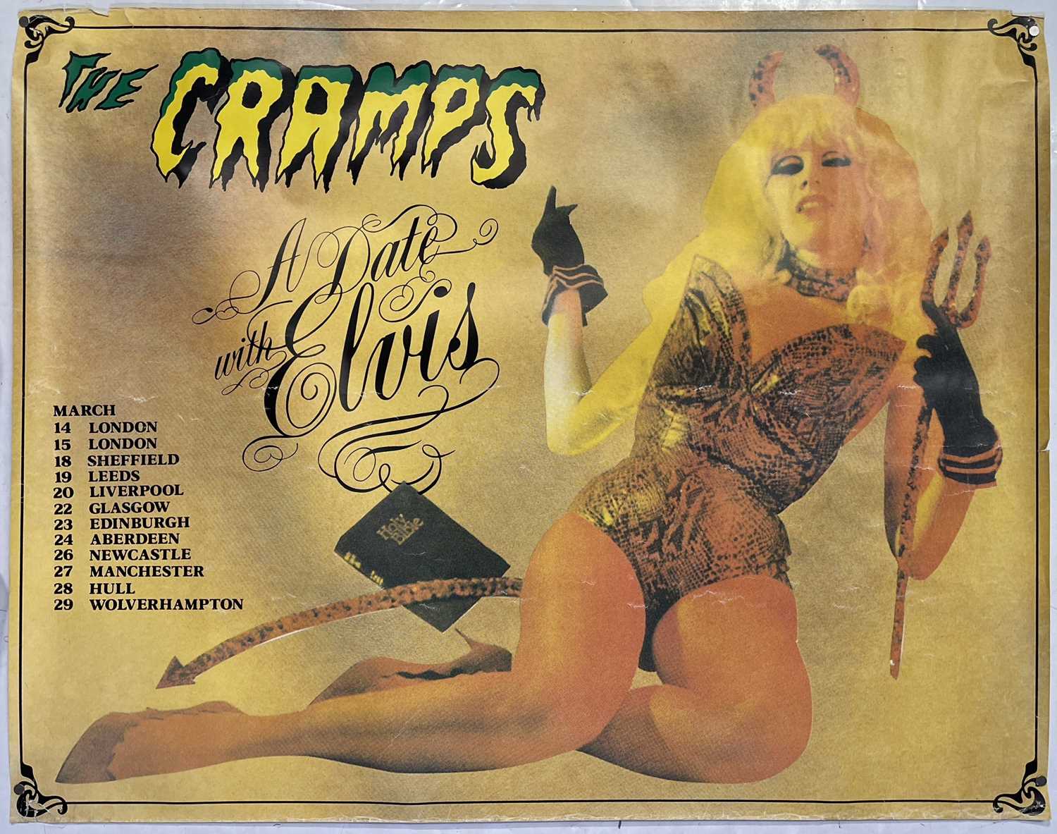 Lot 42 - THE CRAMPS - ORIGINAL 1986 'A DATE WITH ELVIS' UK TOUR POSTER.