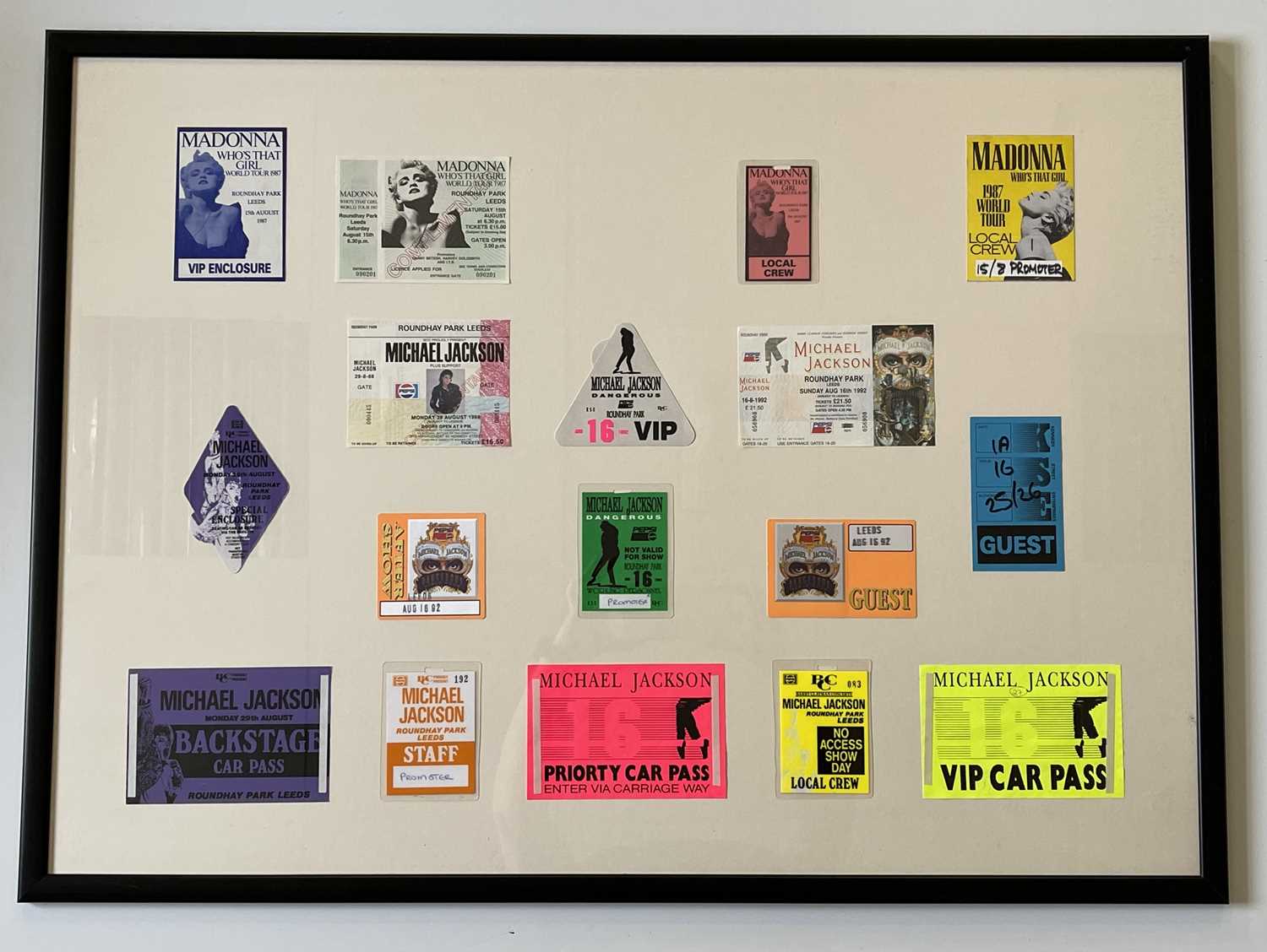 Lot 106 - FRAMED TICKET AND BACKSTAGE PASS DISPLAYS.