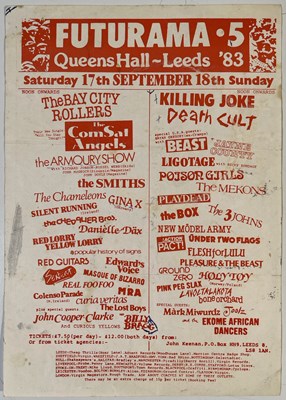 Lot 204 - THE SMITHS - ORIGINAL 1983 FUTURAMA 5 FESTIVAL HANDBILL AND TICKET.