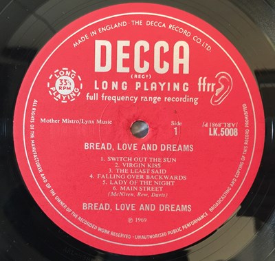 Lot 6 - BREAD LOVE AND DREAMS - BREAD LOVE AND DREAMS LP (ORIGINAL UK MONO PRESSING - DECCA LK 5008)