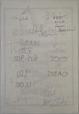 Lot 94 - OASIS - FULLY SIGNED 1994 STAGE TIMES SHEET FOR LEEDS